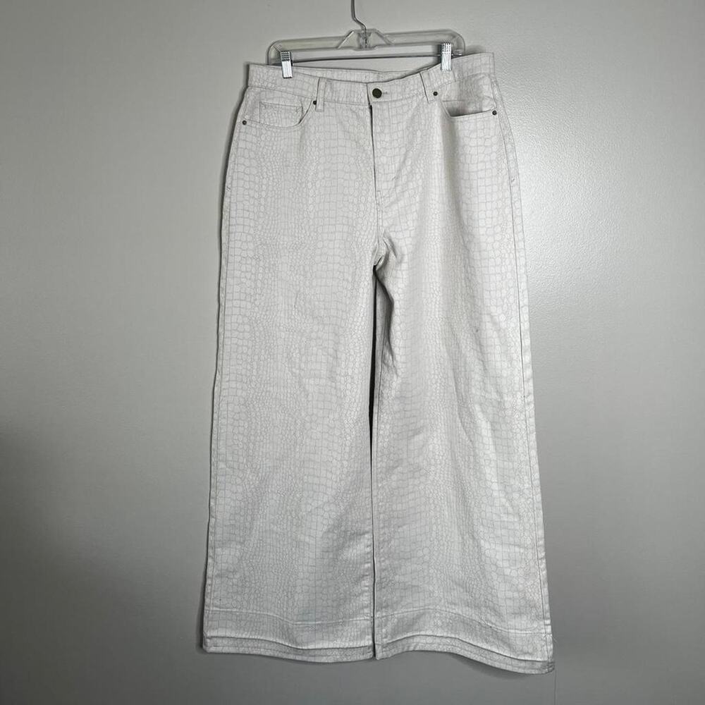 creamwhire tan crocodile wide leg pants